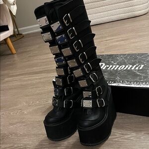 Demonia Black Multi-Buckle Platform Boots